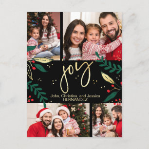 Cartes Pour Fêtes Annuelles Joy Photo Rouge Or Noël Vert Noir