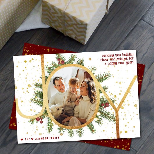 Cartes Pour Fêtes Annuelles Joy Pine Boughs Wreath Photo de Noël