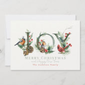 Cartes Pour Fêtes Annuelles JOY Pine Cone Red Berry Birds Noël (Devant)