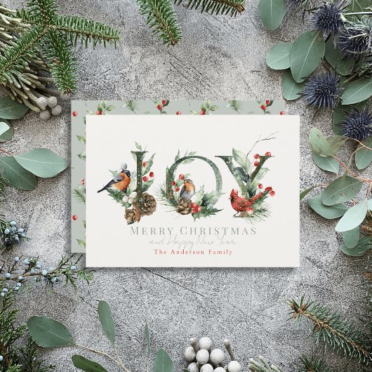 Cartes Pour Fêtes Annuelles JOY Pine Cone Red Berry Birds Noël