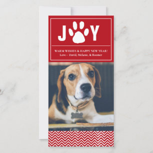 Cartes Pour Fêtes Annuelles Joy Red & White Chevron Pet Photo Card