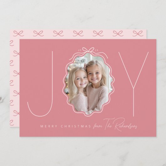 Cartes Pour Fêtes Annuelles JOY Simple Bow Wavy Photo Noël (Devant / Derrière)