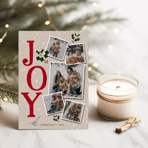 Cartes Pour Fêtes Annuelles JOY Snow Overlay 5 Photo Collage Noël