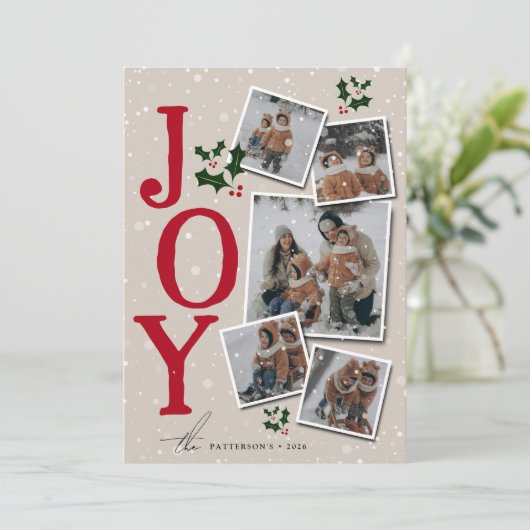 Cartes Pour Fêtes Annuelles JOY Snow Overlay 5 Photo Collage Noël (Debout devant)