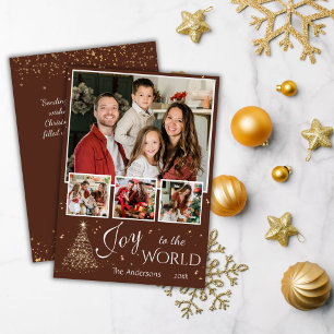 Cartes Pour Fêtes Annuelles Joy to the world 4 photo collage brun Noël