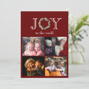 Cartes Pour Fêtes Annuelles Joy to the World 4 Photos Personnalisées Rouge