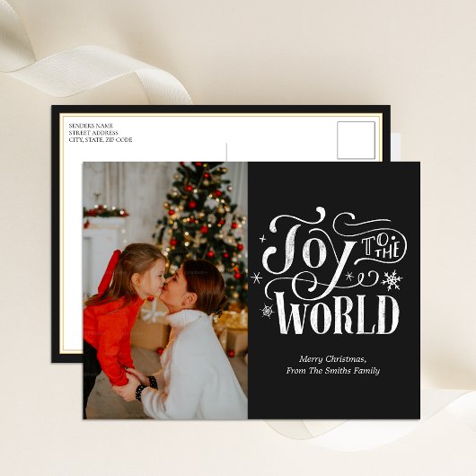 Cartes Pour Fêtes Annuelles Joy to the World Black Calligraphy Photo Moderne