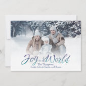 Cartes Pour Fêtes Annuelles Joy to the World Calligraphy Script Blue 1 Photo (Devant)