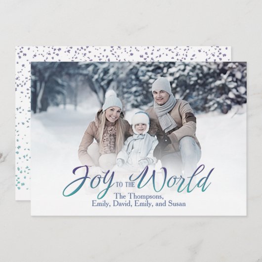 Cartes Pour Fêtes Annuelles Joy to the World Calligraphy Script Blue 1 Photo (Devant / Derrière)