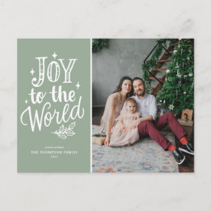 Cartes Pour Fêtes Annuelles Joy To The World Christmas Carol Sage Green Photo