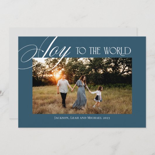 Cartes Pour Fêtes Annuelles Joy to the World Christmas Design Blue (Devant / Derrière)