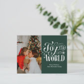 Cartes Pour Fêtes Annuelles Joy to the World Green Calligraphy Photo Modern (Debout devant)