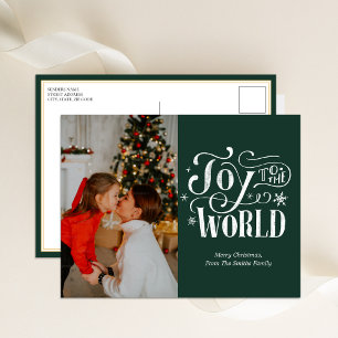 Cartes Pour Fêtes Annuelles Joy to the World Green Calligraphy Photo Modern