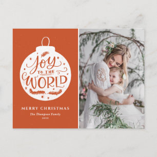 Cartes Pour Fêtes Annuelles Joy To The World Lettering Orange Christmas Photo