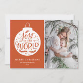 Cartes Pour Fêtes Annuelles Joy To The World Lettering Orange Christmas Photo (Devant)