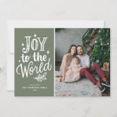 Cartes Pour Fêtes Annuelles Joy to the World Quote Rustic Taupe Green Photo (Devant)