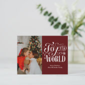 Cartes Pour Fêtes Annuelles Joy to the World Red Calligraphy Photo Moderne (Debout devant)