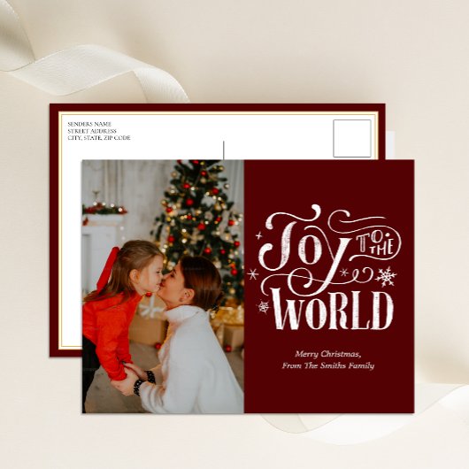 Cartes Pour Fêtes Annuelles Joy to the World Red Calligraphy Photo Moderne