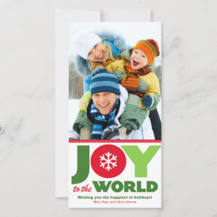 Cartes Pour Fêtes Annuelles Joy to the World Red & Green Holiday Photo