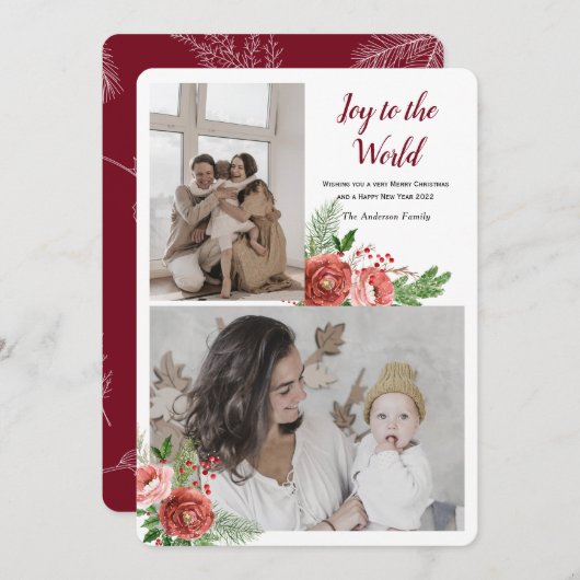 Cartes Pour Fêtes Annuelles Joy to the world Salutation de vacances avec photo (Devant / Derrière)