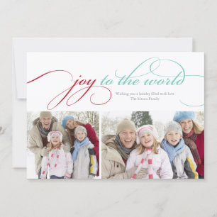 Cartes Pour Fêtes Annuelles Joy To The World Script Rouge/bleu clair