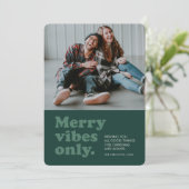 Cartes Pour Fêtes Annuelles Joy vibes seulement retro vert photo (Debout devant)