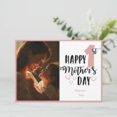 Cartes Pour Fêtes Annuelles Joyeuse 1ère fête des mères en rose avec coeur & p (Debout devant)