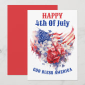 Cartes Pour Fêtes Annuelles Joyeuse 4 juillet aquarelle bleu rouge (Devant / Derrière)