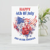 Cartes Pour Fêtes Annuelles Joyeuse 4 juillet aquarelle bleu rouge (Debout devant)