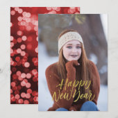 Cartes Pour Fêtes Annuelles Joyeuse Année Faux Script Or (Devant / Derrière)