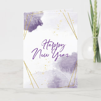 Cartes Pour Fêtes Annuelles Joyeuse Année Nouvelle Cadre Doré Aquarelle Violet