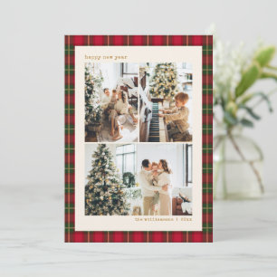 Cartes Pour Fêtes Annuelles Joyeuse Année Rouge Vert Carreaux Famille Multi Ph
