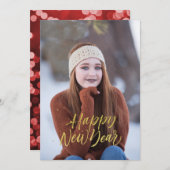 Cartes Pour Fêtes Annuelles Joyeuse Année Script Faux Or (Devant / Derrière)