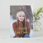 Cartes Pour Fêtes Annuelles Joyeuse Année Script Faux Or (Debout devant)