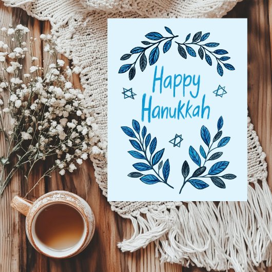 Cartes Pour Fêtes Annuelles Joyeuse aquarelle botanique Hanoukka