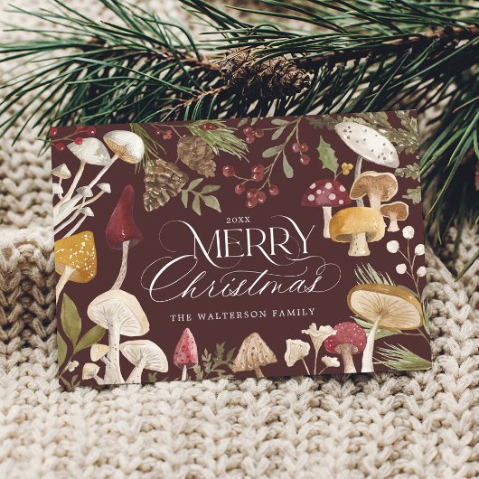 Cartes Pour Fêtes Annuelles Joyeuse aquarelle de Noël Champignons boisés Photo