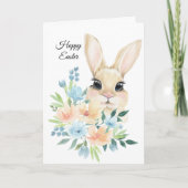 Cartes Pour Fêtes Annuelles Joyeuse Aquarelle de Pâques Bunny Fleurs Bleues (Devant)