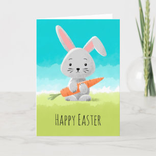 Cartes Pour Fêtes Annuelles Joyeuse aquarelle de Pâques mignonne lapin carotte