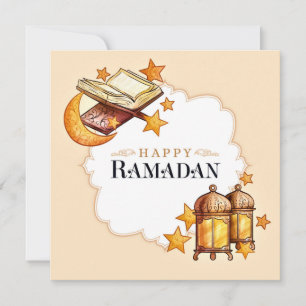 Cartes Pour Fêtes Annuelles Joyeuse Aquarelle Ramadan Croissant islamique, Cor
