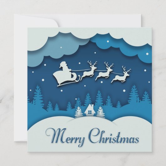 Cartes Pour Fêtes Annuelles Joyeuse calgraphie de Noël Père Noël Sleigh Reinde (Devant)