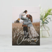 Cartes Pour Fêtes Annuelles Joyeuse calligraphie de Noël Letting Photo (Debout devant)