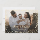 Cartes Pour Fêtes Annuelles Joyeuse calligraphie de Noël Lumière de neige doré (Devant)