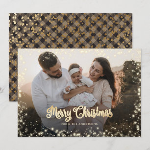 Cartes Pour Fêtes Annuelles Joyeuse calligraphie de Noël Lumière de neige doré