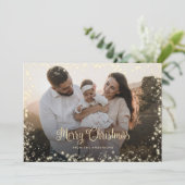 Cartes Pour Fêtes Annuelles Joyeuse calligraphie de Noël Lumière de neige doré (Debout devant)