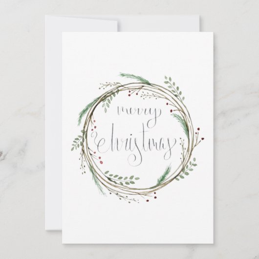 Cartes Pour Fêtes Annuelles Joyeuse couronne d'aquarelle de Noël (Devant)