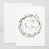 Cartes Pour Fêtes Annuelles Joyeuse couronne d'aquarelle de Noël (Devant / Derrière)