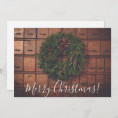 Cartes Pour Fêtes Annuelles Joyeuse couronne de Noël sur des boîtes en bois (Devant / Derrière)