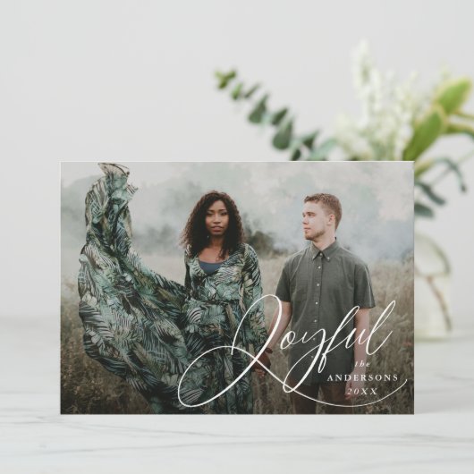 Cartes Pour Fêtes Annuelles Joyeuse Elegance Script Photo Holiday Card (Debout devant)