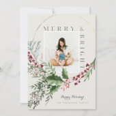 Cartes Pour Fêtes Annuelles Joyeuse et brillante aquarelle verte Wreath Photo (Devant)