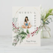 Cartes Pour Fêtes Annuelles Joyeuse et brillante aquarelle verte Wreath Photo (Debout devant)